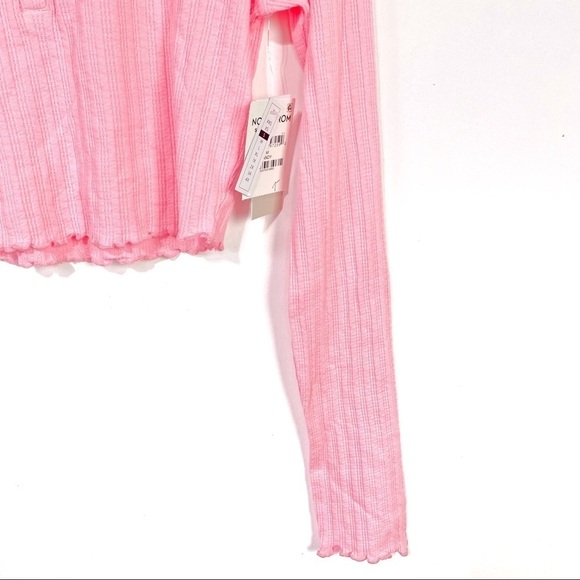 BP. Scoop Neck Long Sleeve Crop Henley In Pink Candy Size Small S - Picture 5 of 8